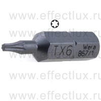 WERA 867/1 Z TORX® TX6 Бита универсальная для винтов TORX®, 1/4" C6.3, TX 6 x 25 мм. WE-066493