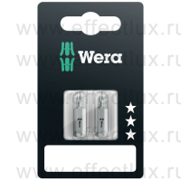 WERA 867/1 Z SB SiS TX15 Биты универсальные в SB упаковке для винтов TORX®, вязко-твёрдые, 1/4" C6.3, 2 х TX 15 x 25 мм. WE-073340