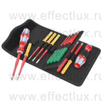WERA Kraftform Kompakt VDE Stainless 17 extra slim 1 Tool Finder Набор сменных отвёрток-насадок диэлектрических с рукояткой-держателем из нержавеющей стали, 17 предметов WE-006631