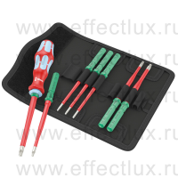 WERA Kraftform Kompakt VDE Stainless 8 extra slim 1 Tool Finder Набор сменных отвёрток-насадок диэлектрических с рукояткой-держателем из нержавеющей стали, 8 предметов WE-006630