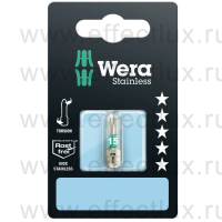 WERA 3867/1 TS SB SiS TX15 Бита торсионная в SB упаковке для винтов TORX®, из нержавеющей стали, 1/4" C6.3, 1 х TX 15 x 25 мм. WE-073621