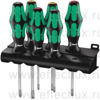 WERA 335/350/355/6 Kraftform Plus Lasertip Набор отвёрток + подставка: SL+PH+PZ, 6 предметов WE-105622
